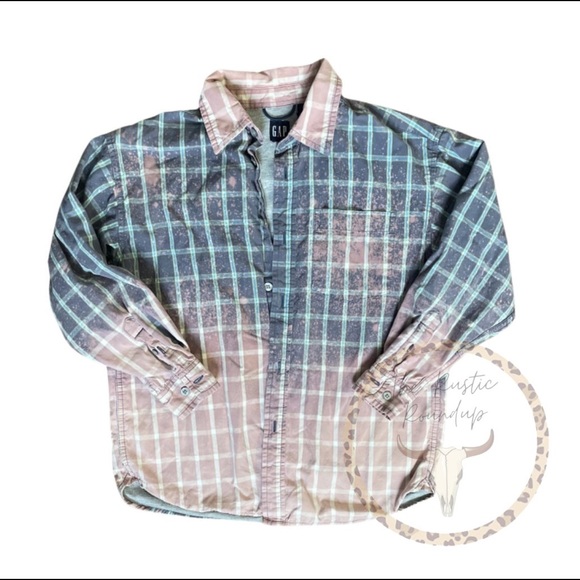 Youth Medium Hand Distressed Bleached Flannel Button Up - Picture 2 of 2